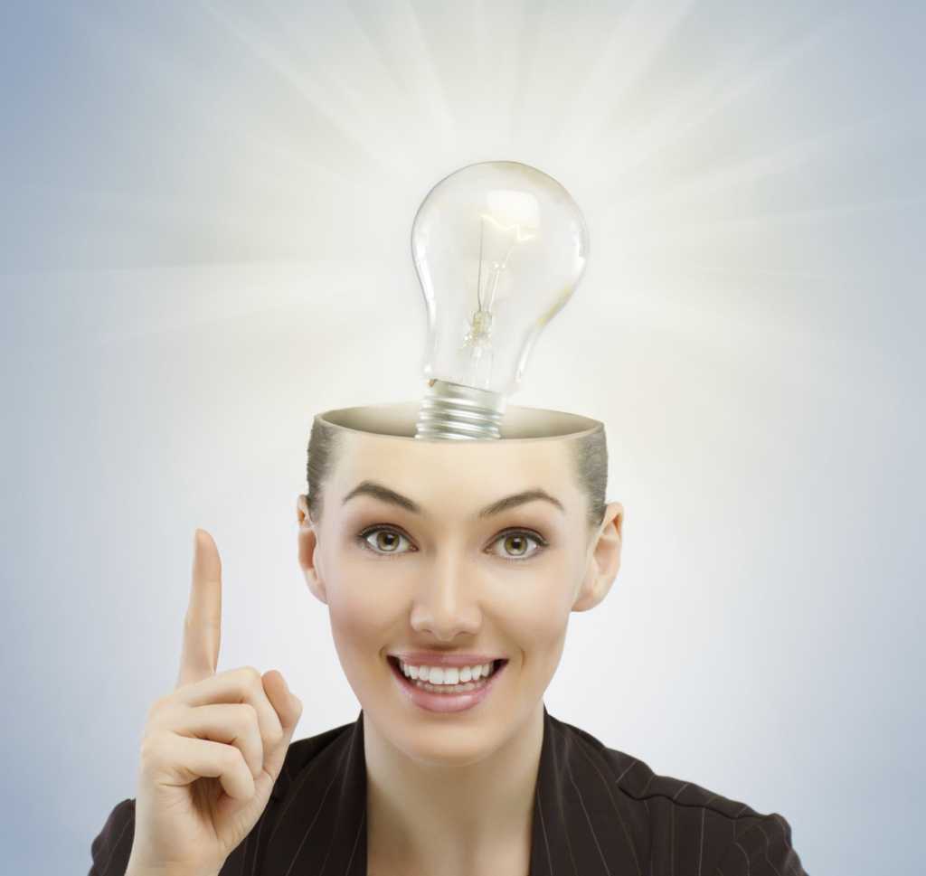 Woman with light bulb coming out of head