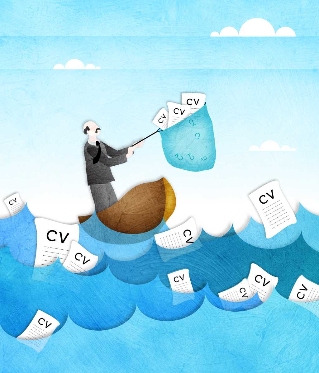 businessman catching resume from the sea with a fishing net 170883174