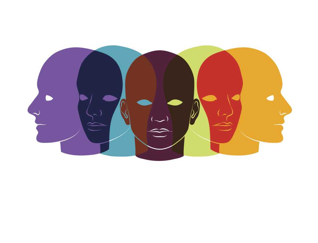 Colorful layered multi-cultural diverse faces