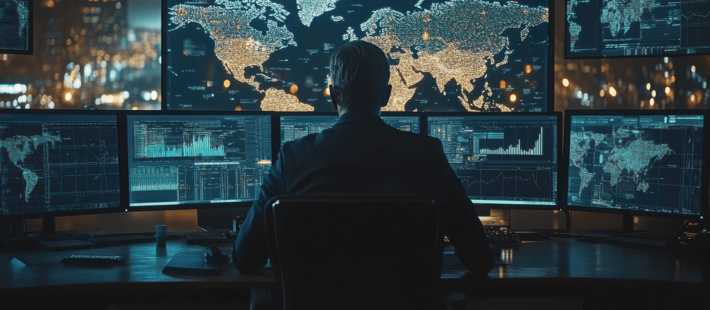 Man in front of control screens