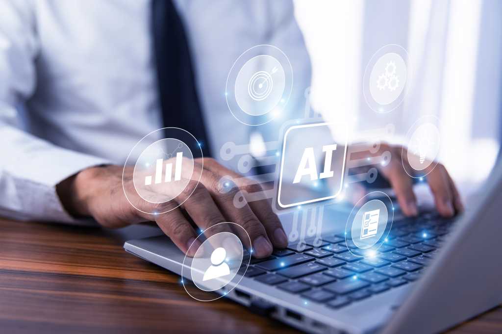 business man typing AI